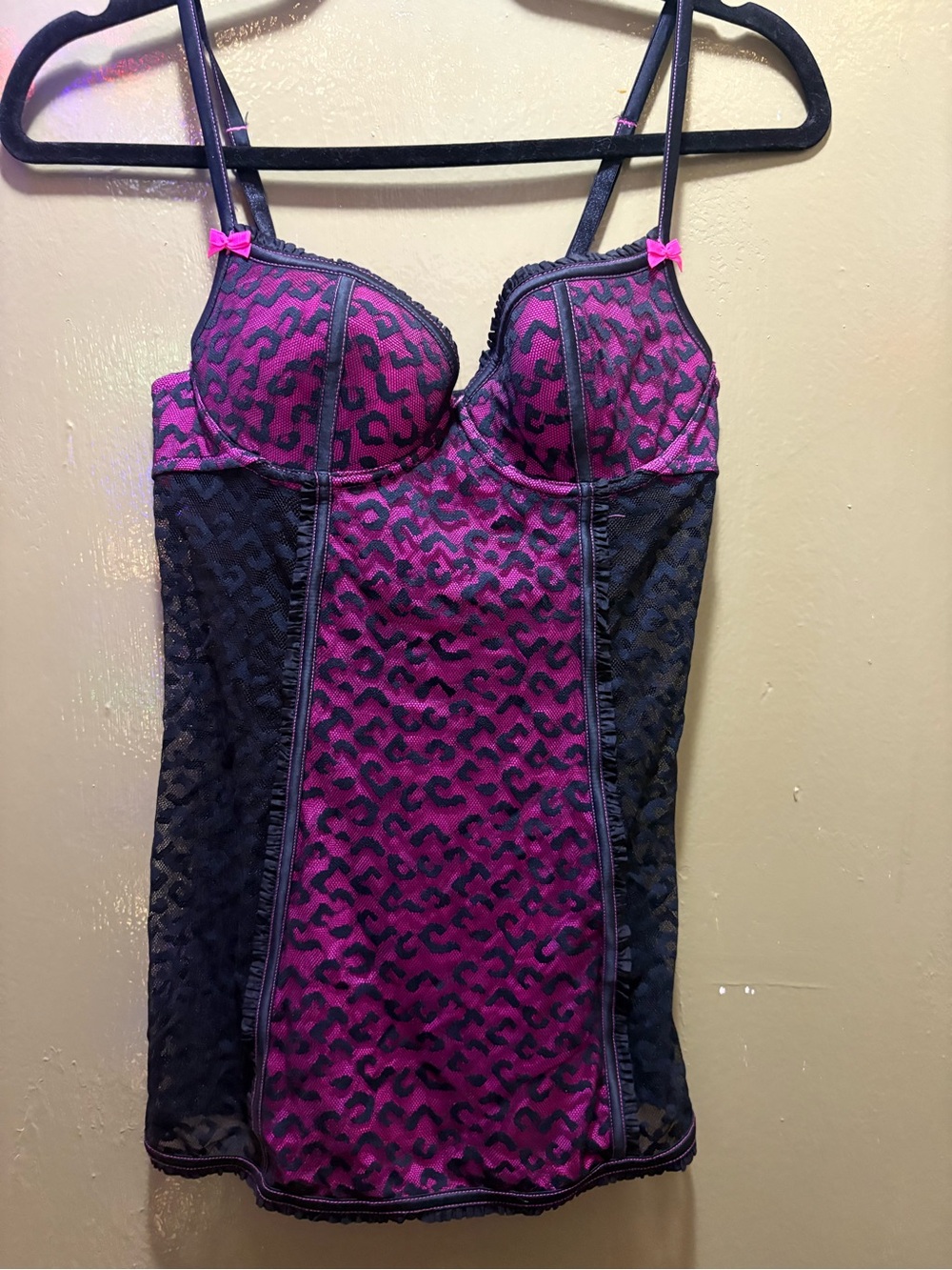 Women's Pink and Black leopard Lace Chemise